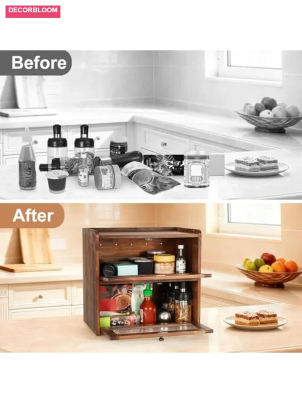 Large Wooden Bread Box for Kitchen Countertop Storage with Acrylic Window